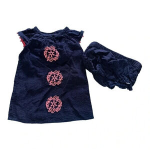 Navy Blue And Pink Crown & Ivy Dress with diaper cover, Size 6M